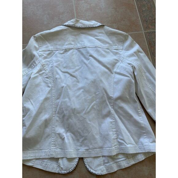 Hearts of Palm White Brown Wood Beads Pockets 3/4 Sleeve Cropped Jacket size 16W - Picture 7 of 13